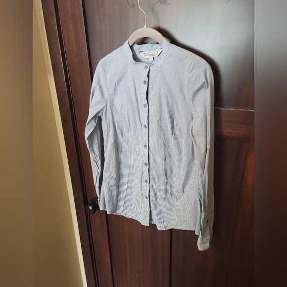 EUC Chef Works Contemporary Button Up Shirt Blue & White Striped Size Small - Picture 2 of 8